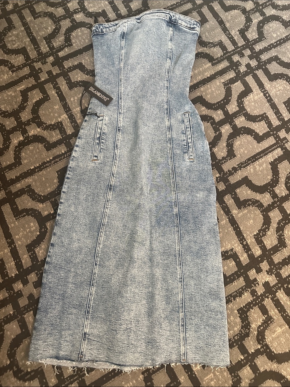 Blank NYC Strapless Light Blue Denim Maxi Dress